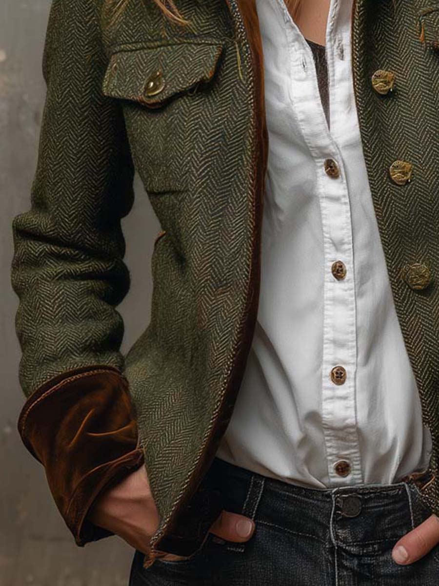 Blazer de espiga con ribetes en contraste