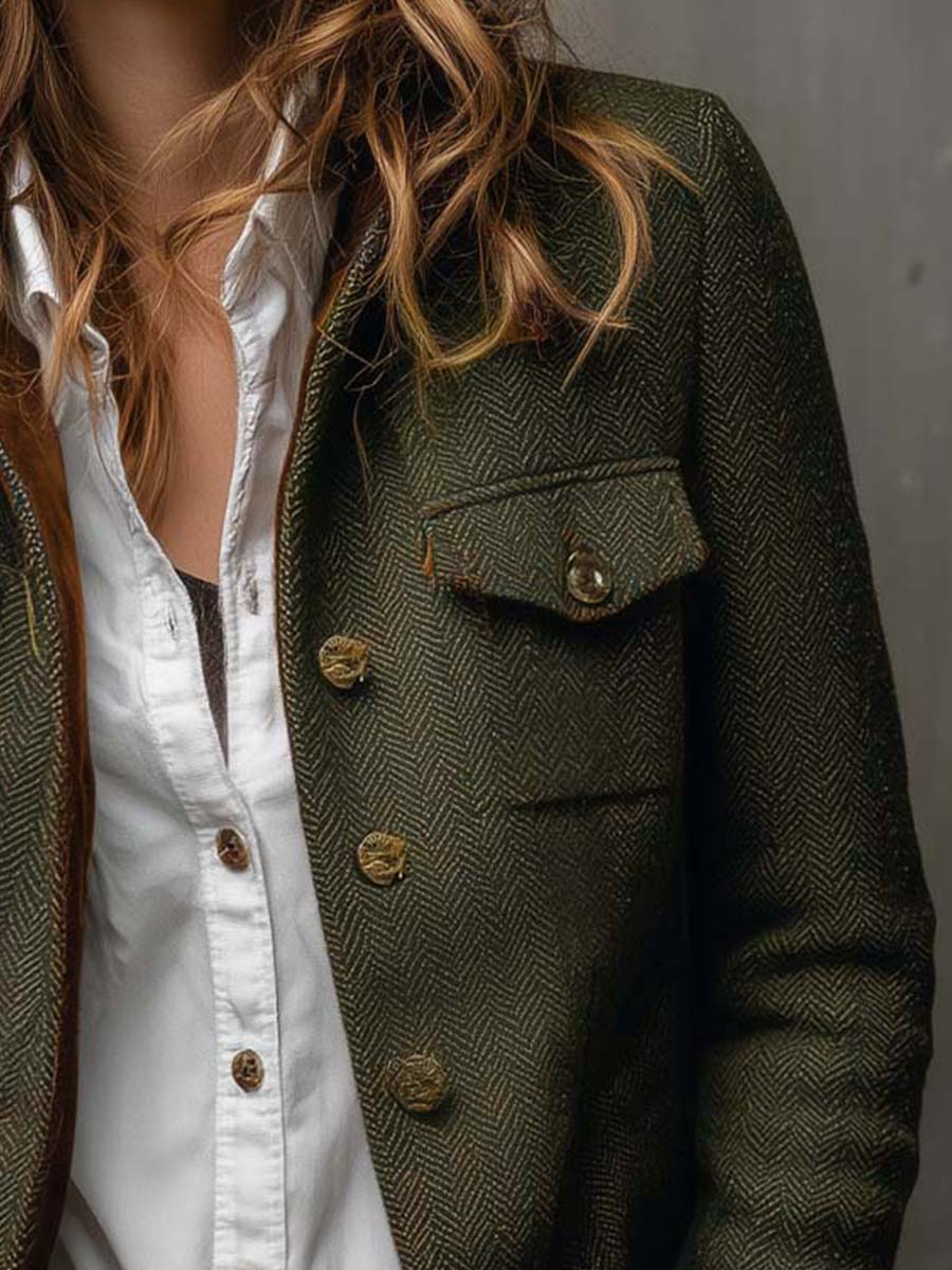 Blazer de espiga con ribetes en contraste