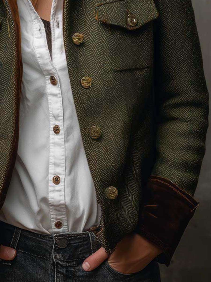Blazer de espiga con ribetes en contraste