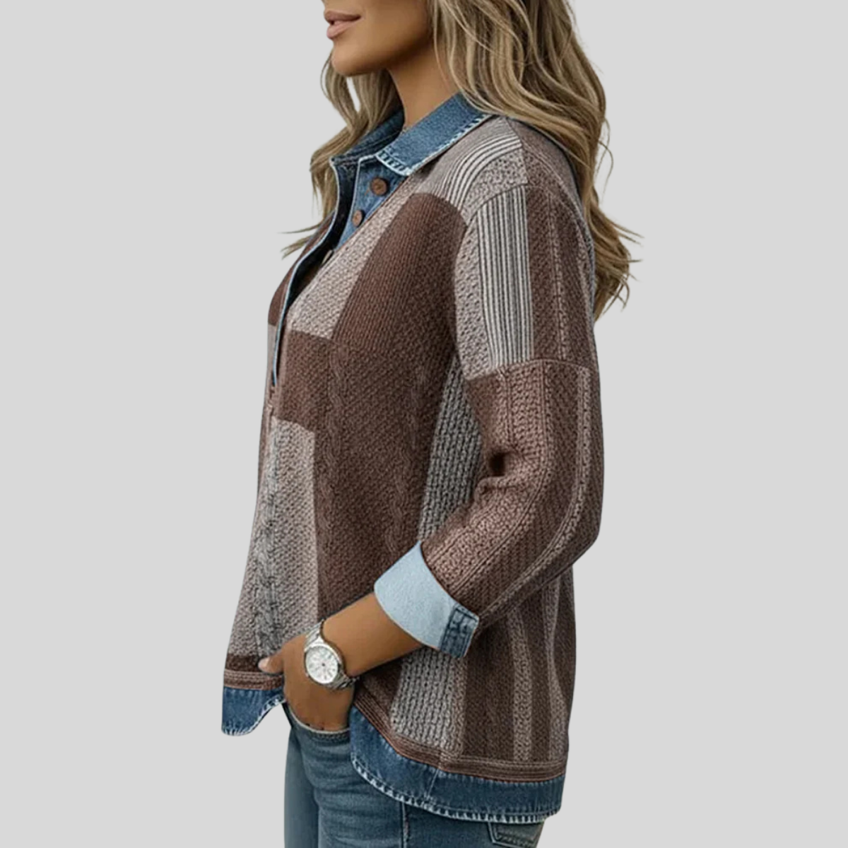 Blusa patchwork con cuello y botones