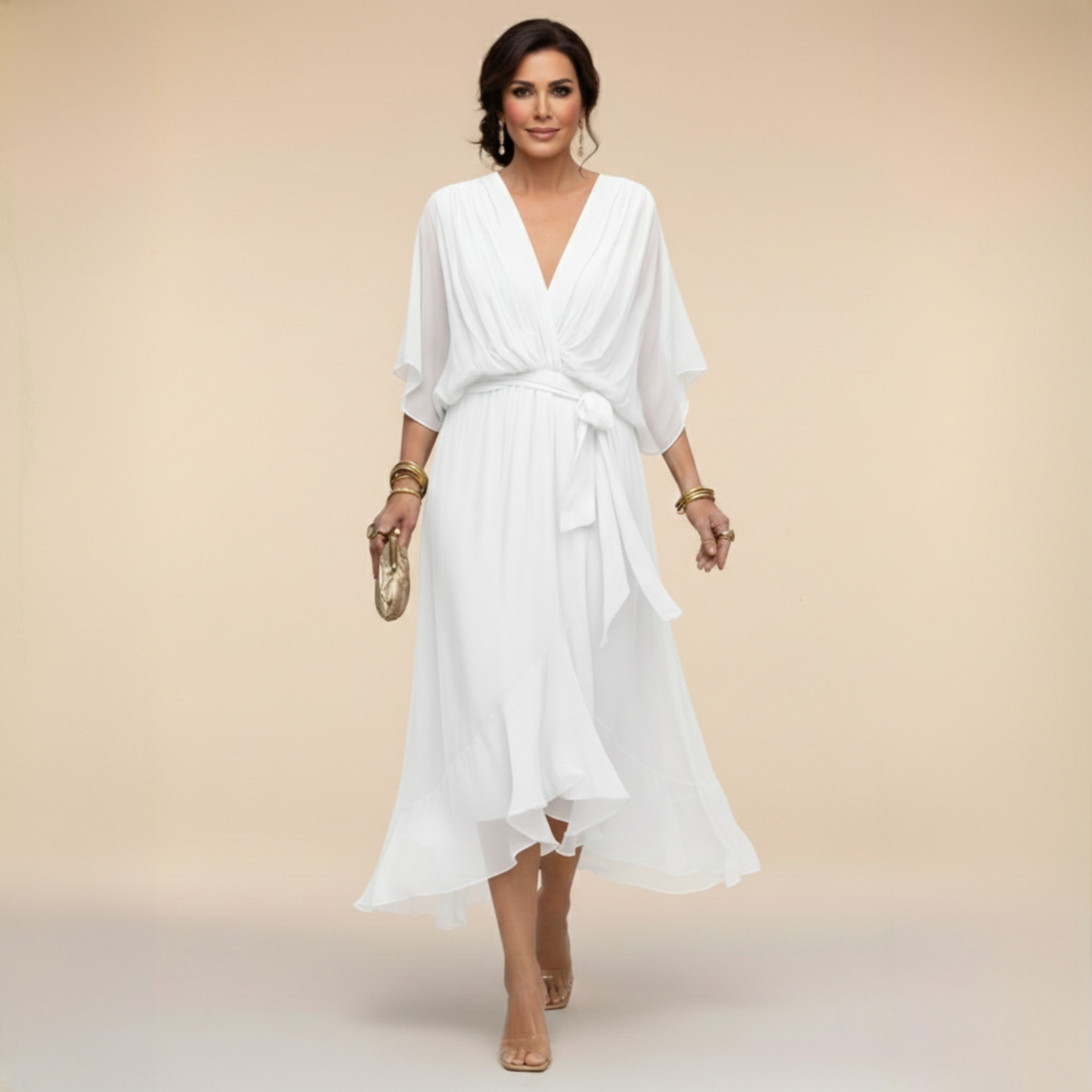 Vestido midi con escote drapeado