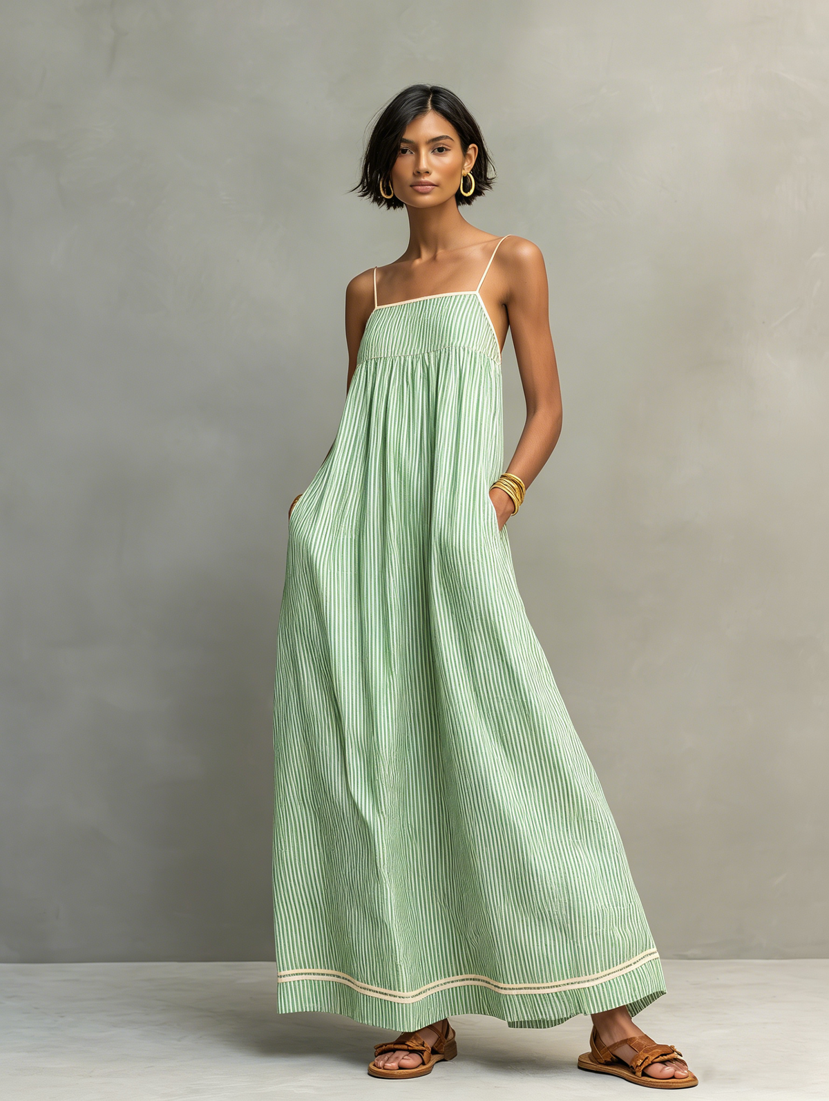 Vestido largo fluido con tirantes