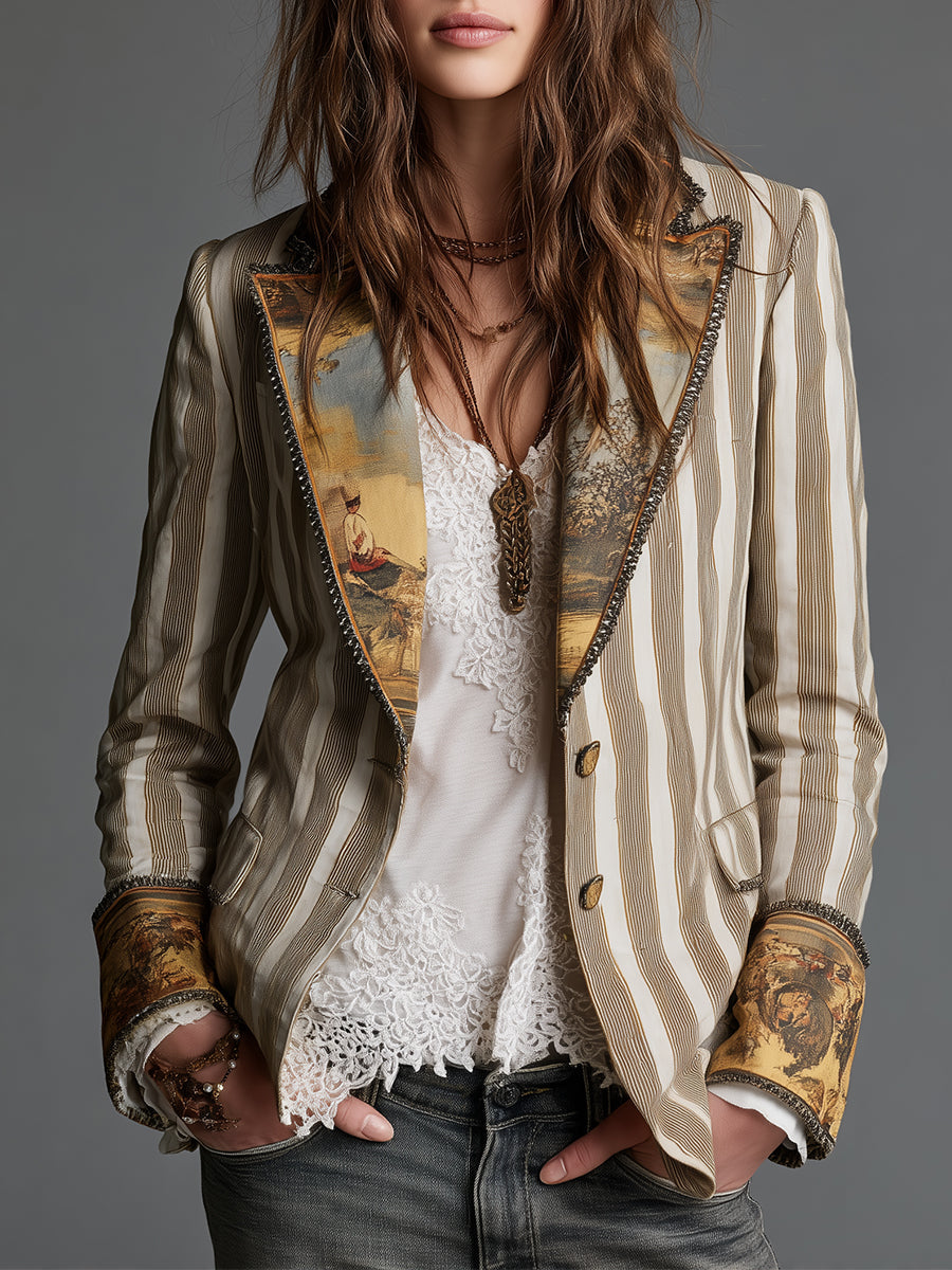Blazer de rayas con solapas estampadas
