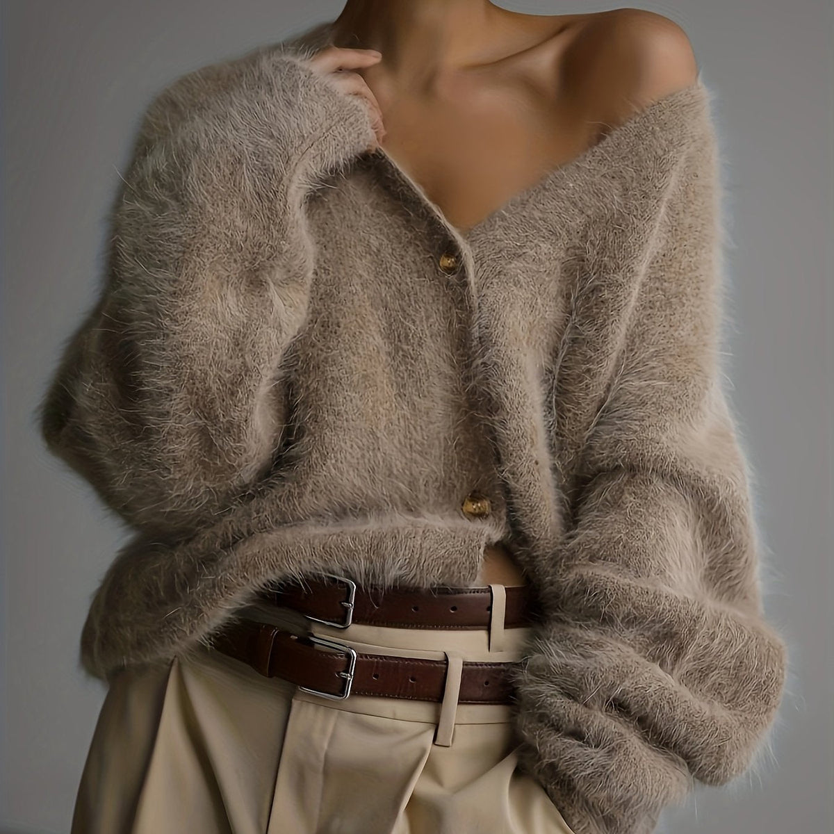 Suéter con cuello en V, gris