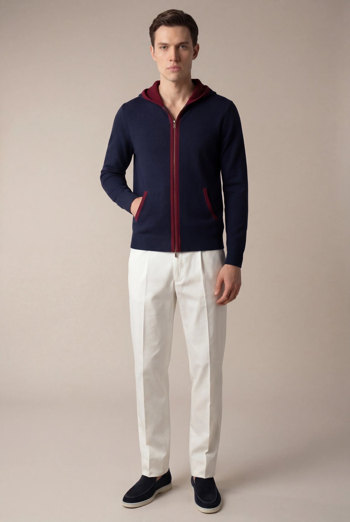 Santoni Hoodie Navy | Extrafine Zip-Up Knit Hoodie