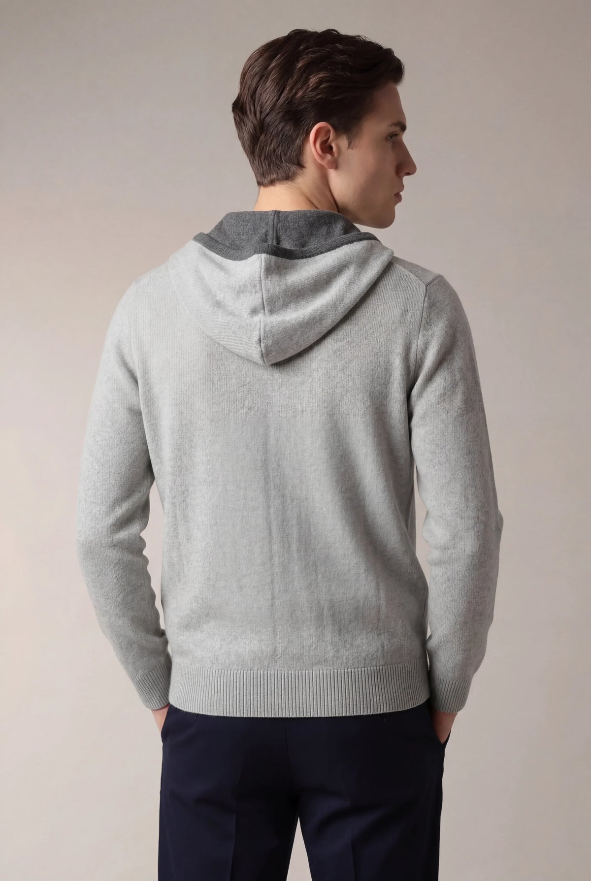 Santoni Hoodie Grey | Extrafine Zip-Up Knit Hoodie
