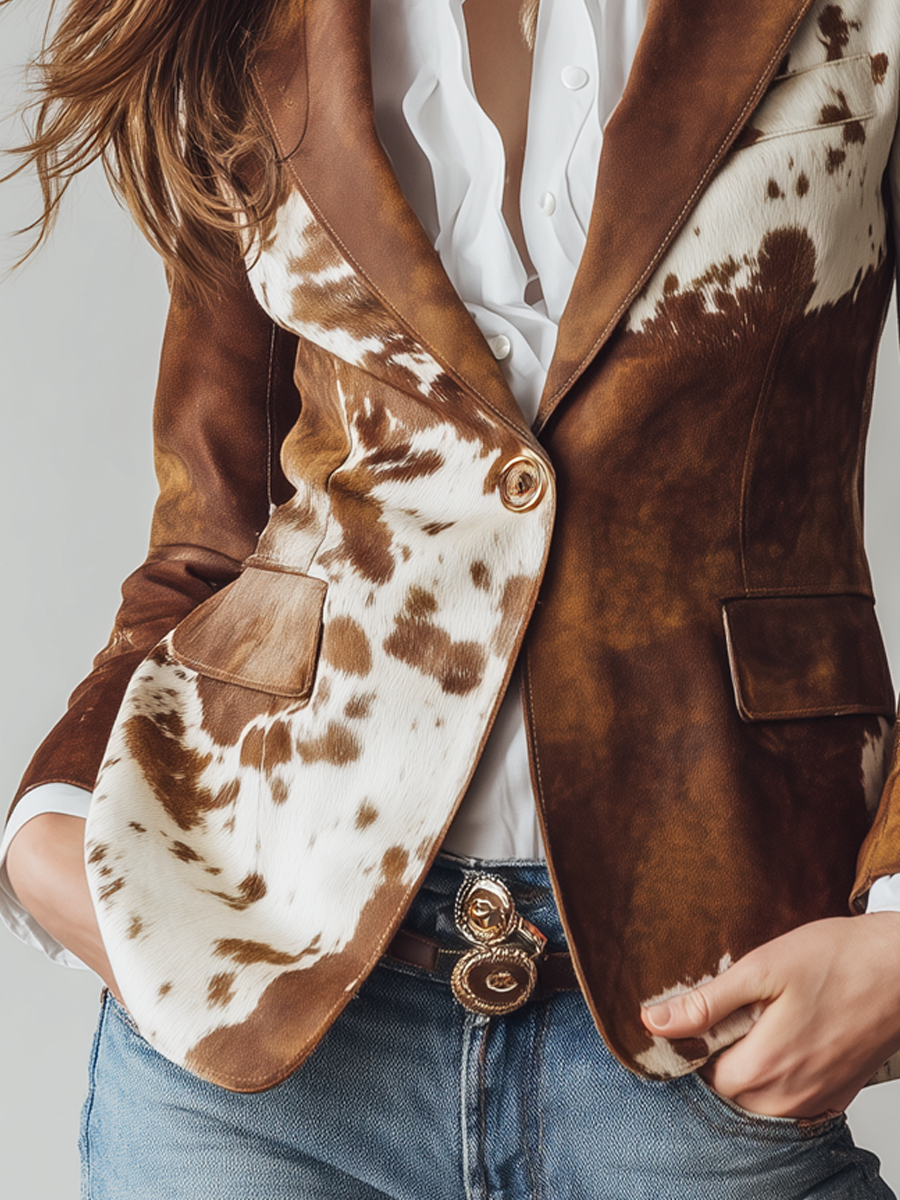 Blazer de ante con estampado de vaca