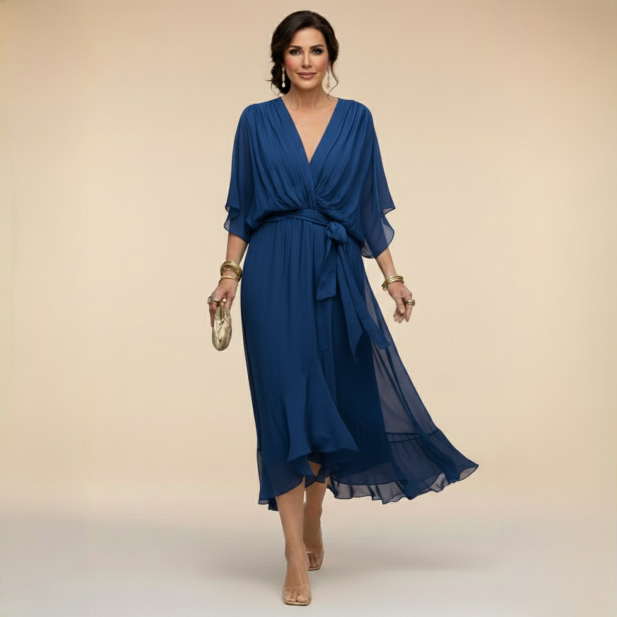 Vestido midi con escote drapeado