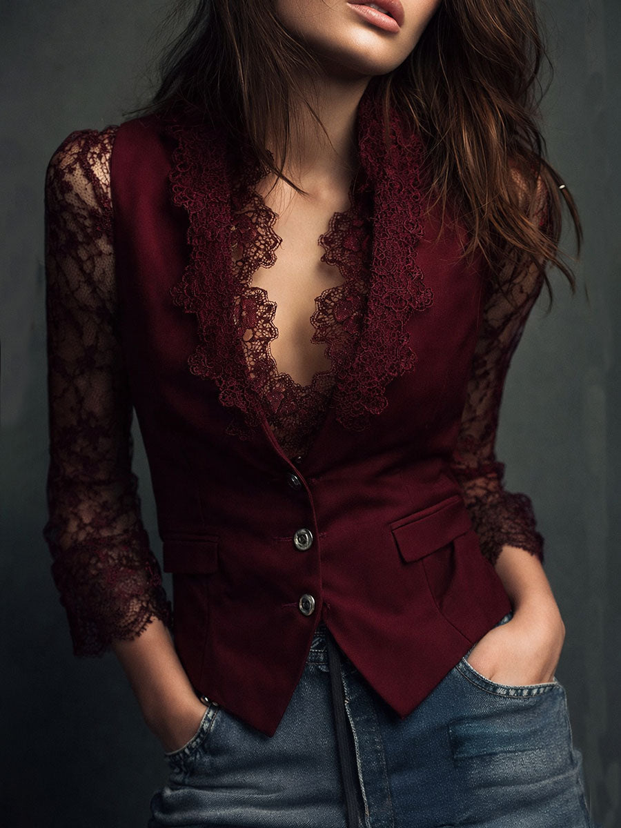 Blazer corto con mangas de encaje