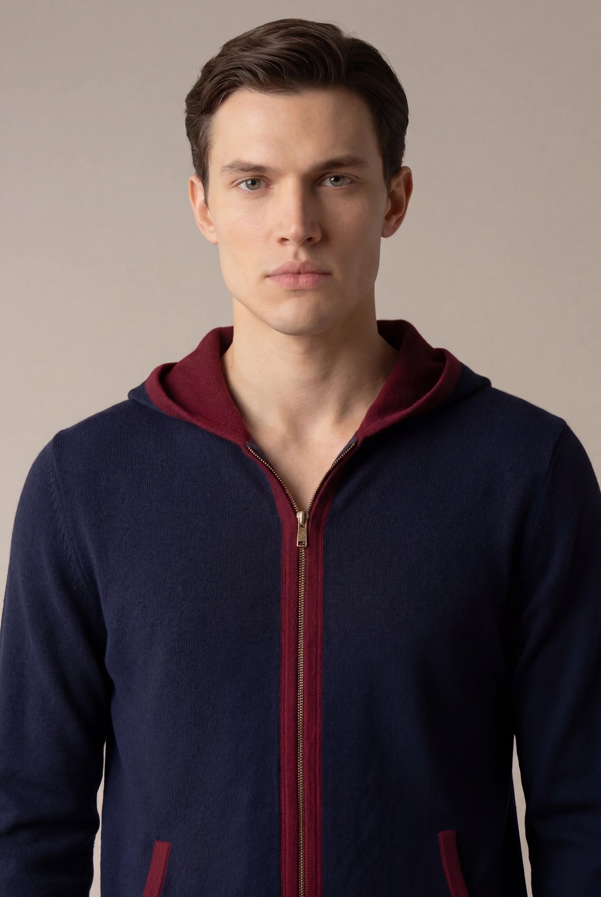 Santoni Hoodie Navy | Extrafine Zip-Up Knit Hoodie