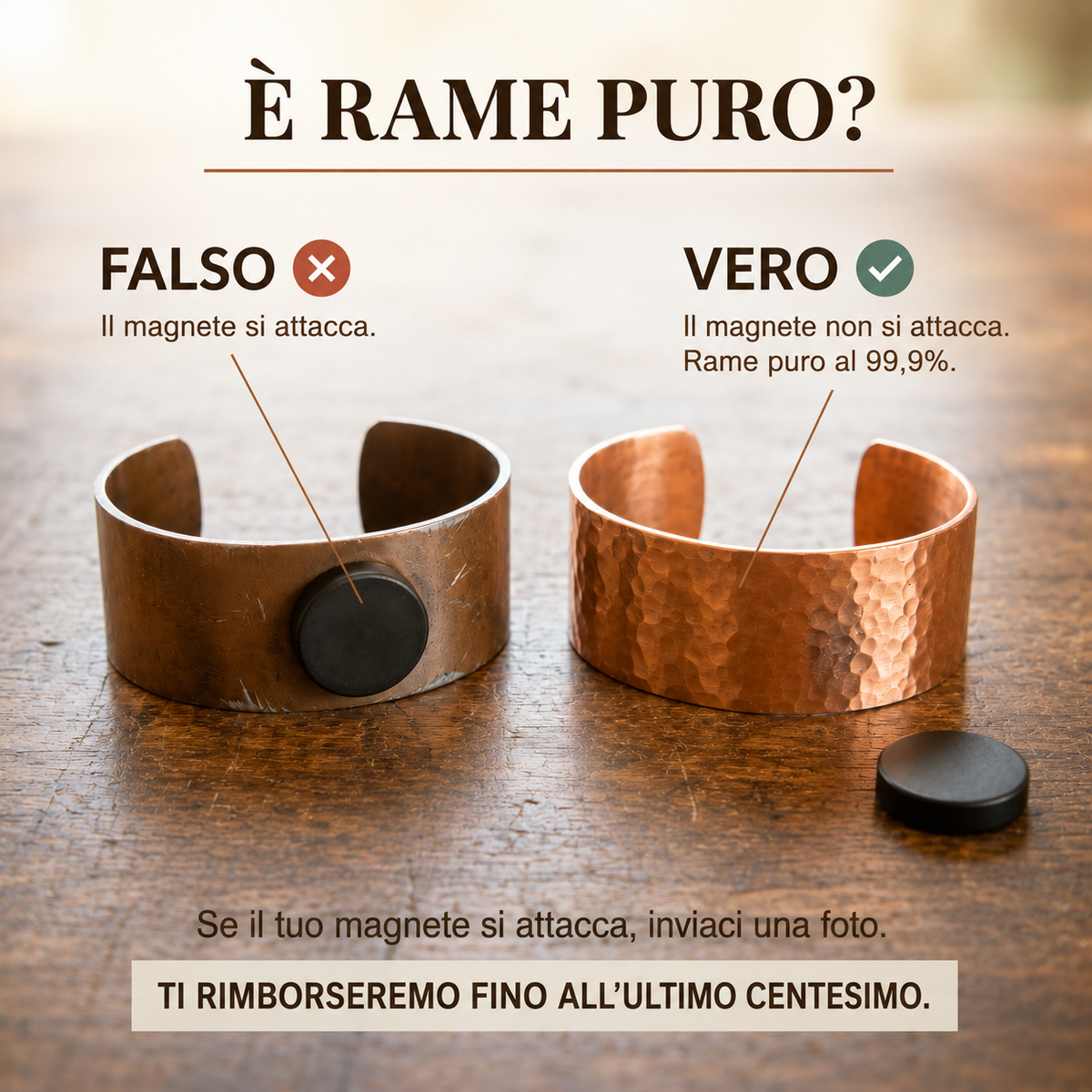 Pulsera de cobre forjado con magnete