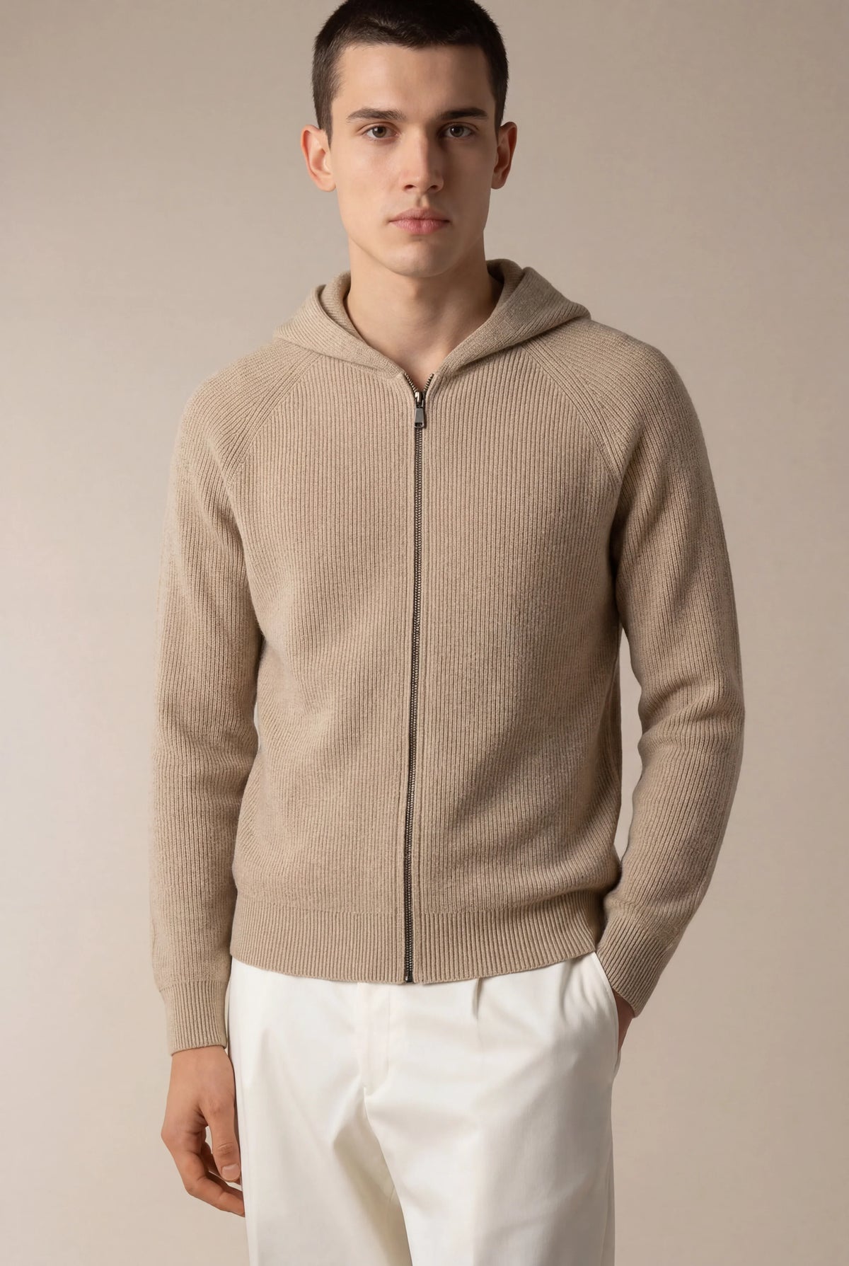 Siro Voyager Zip-Up Taupe | Merino Hooded Zip-Up