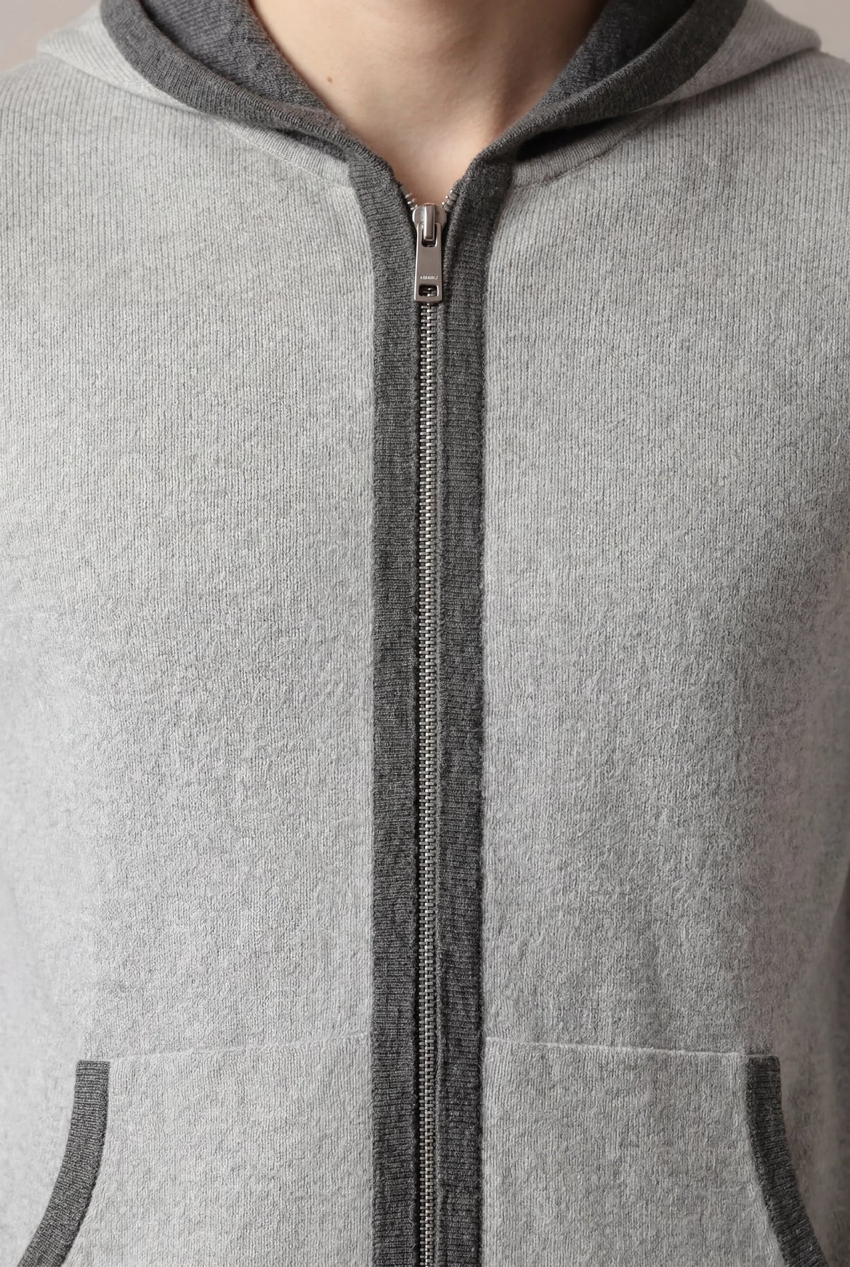 Santoni Hoodie Grey | Extrafine Zip-Up Knit Hoodie
