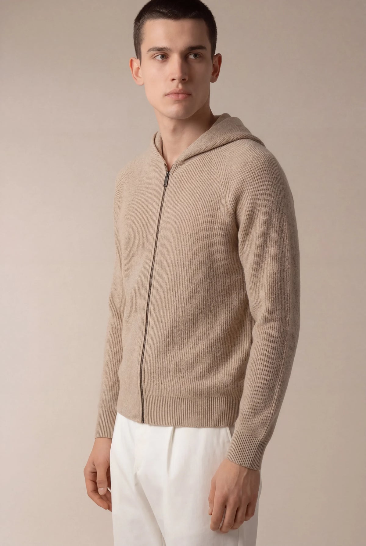 Siro Voyager Zip-Up Taupe | Merino Hooded Zip-Up