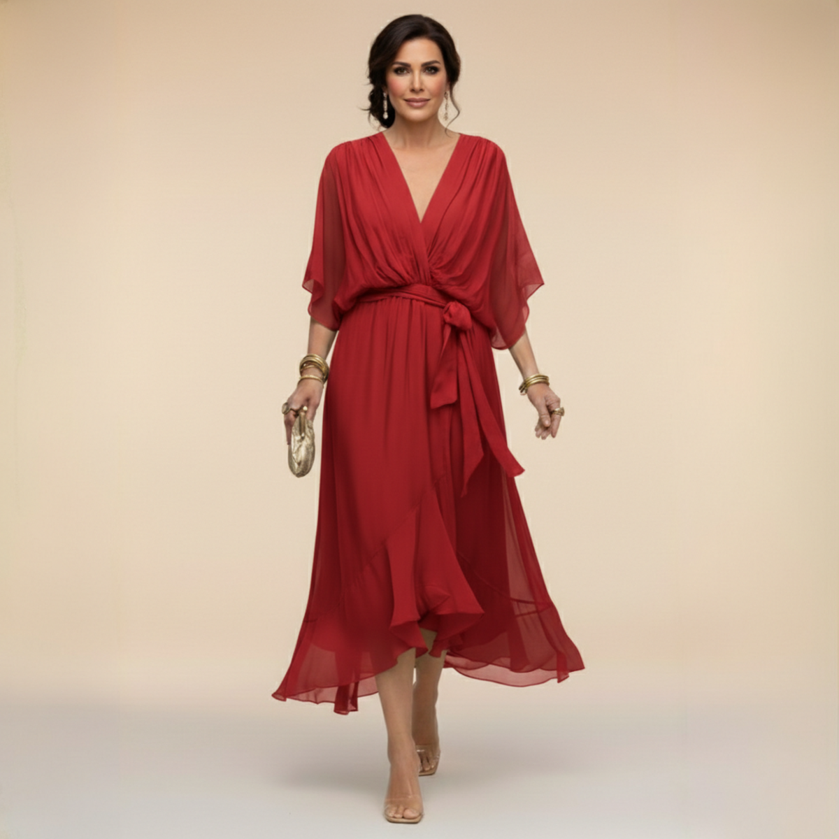 Vestido midi con escote drapeado