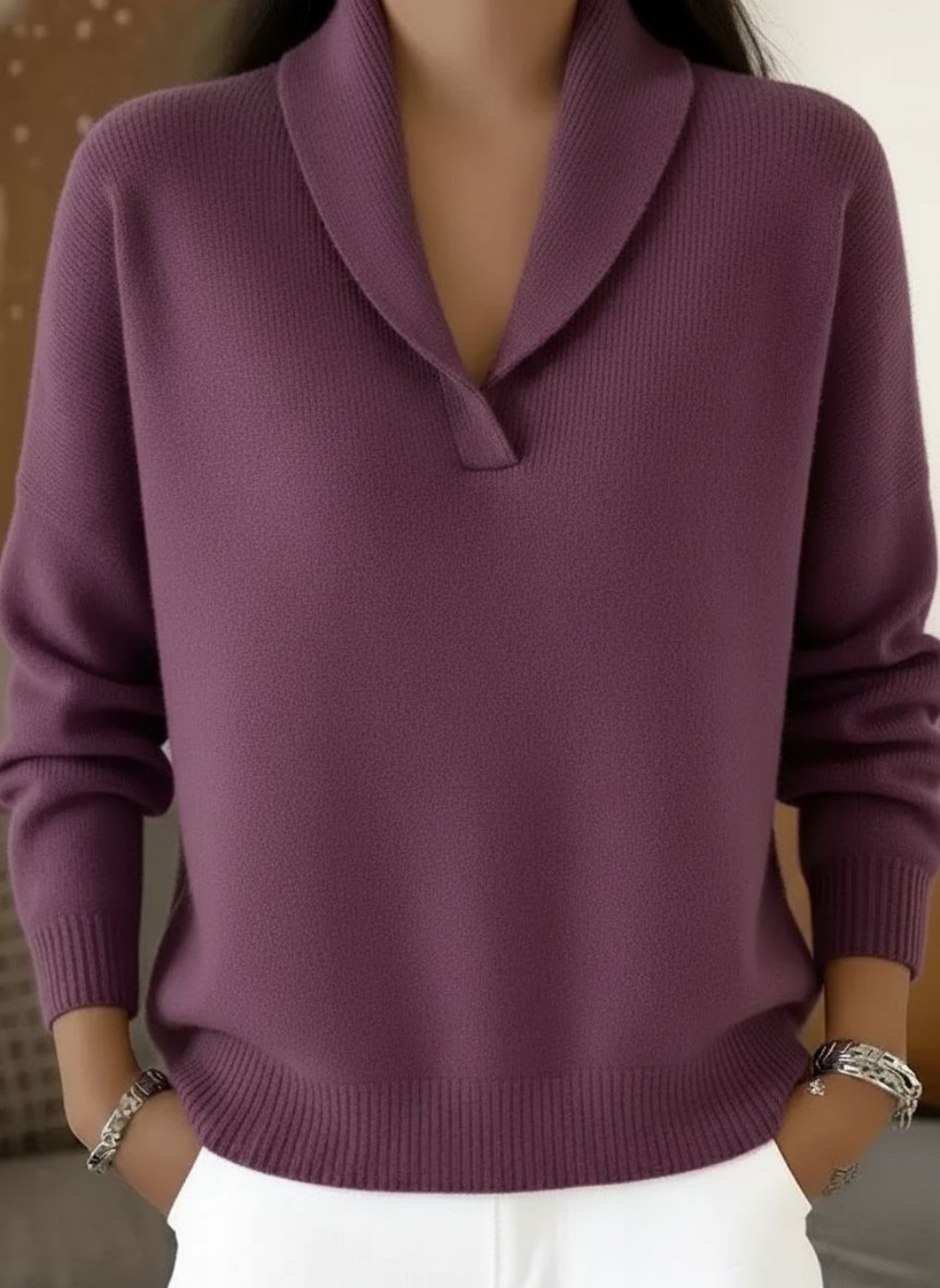Jersey cuello chal con escote en V