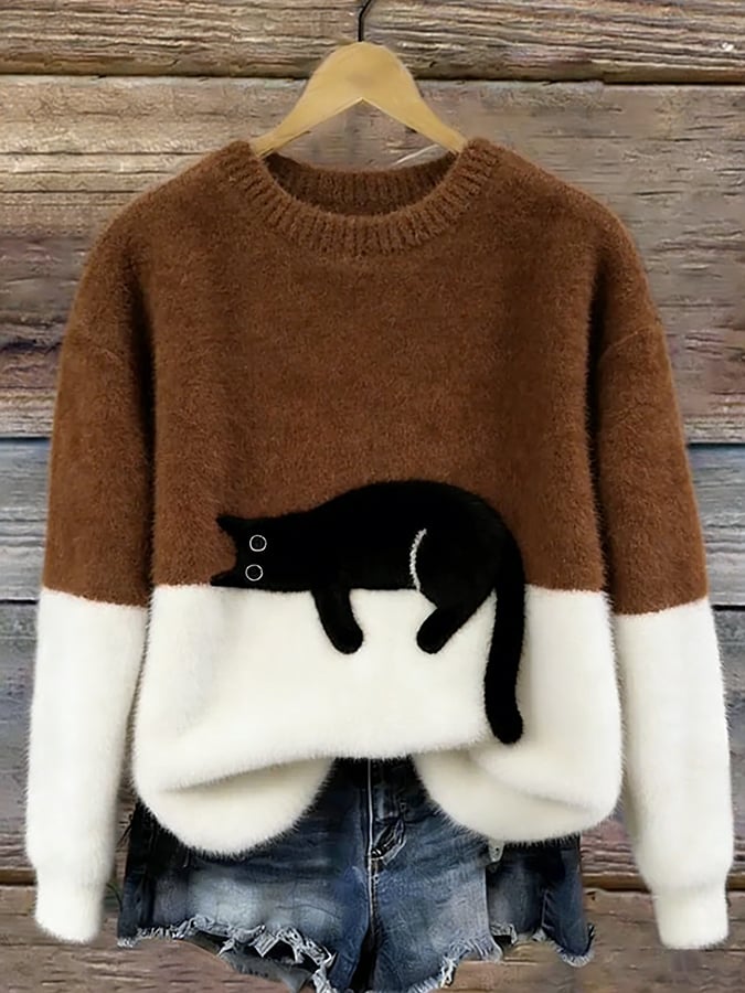 Jersey de punto con gato estampado