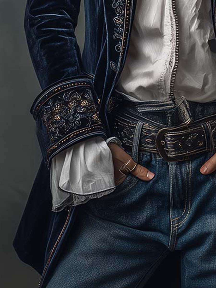 Chaqueta larga con bordado ornamental