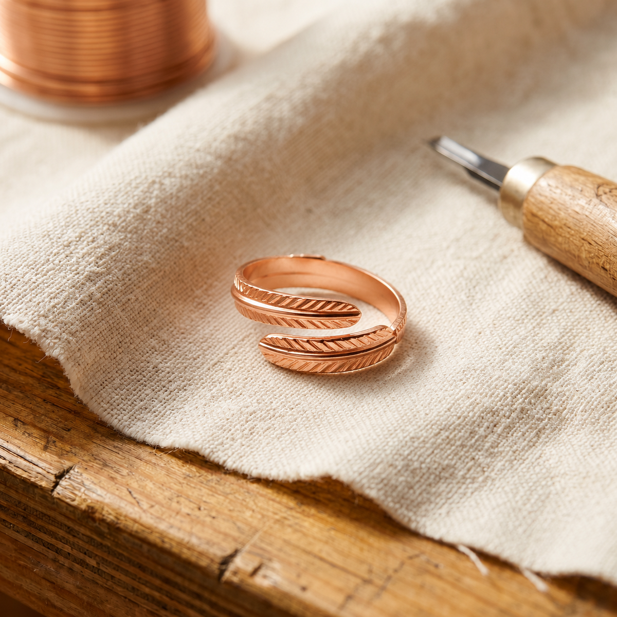Anillo de cobre forjado ajustable