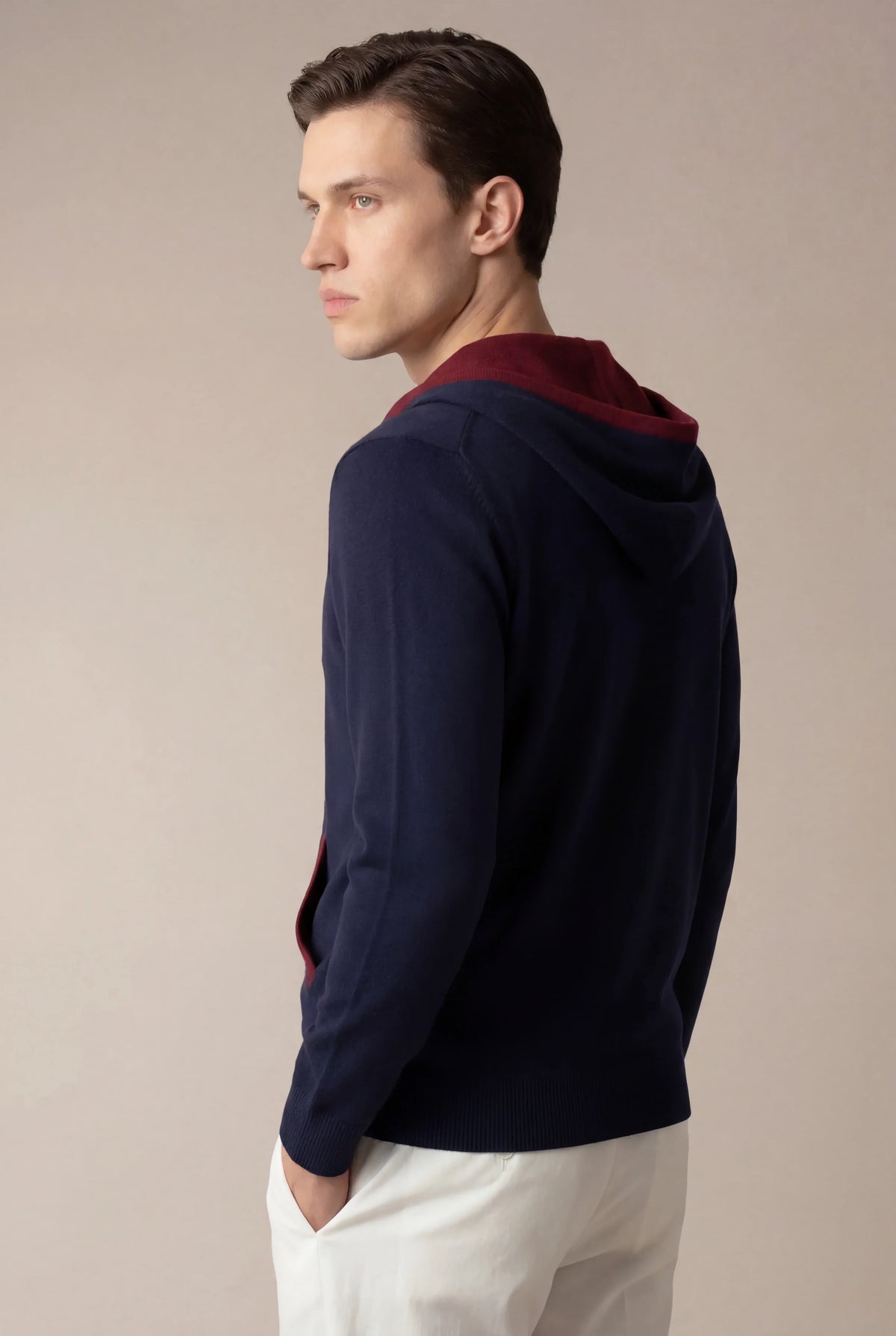 Santoni Hoodie Navy | Extrafine Zip-Up Knit Hoodie