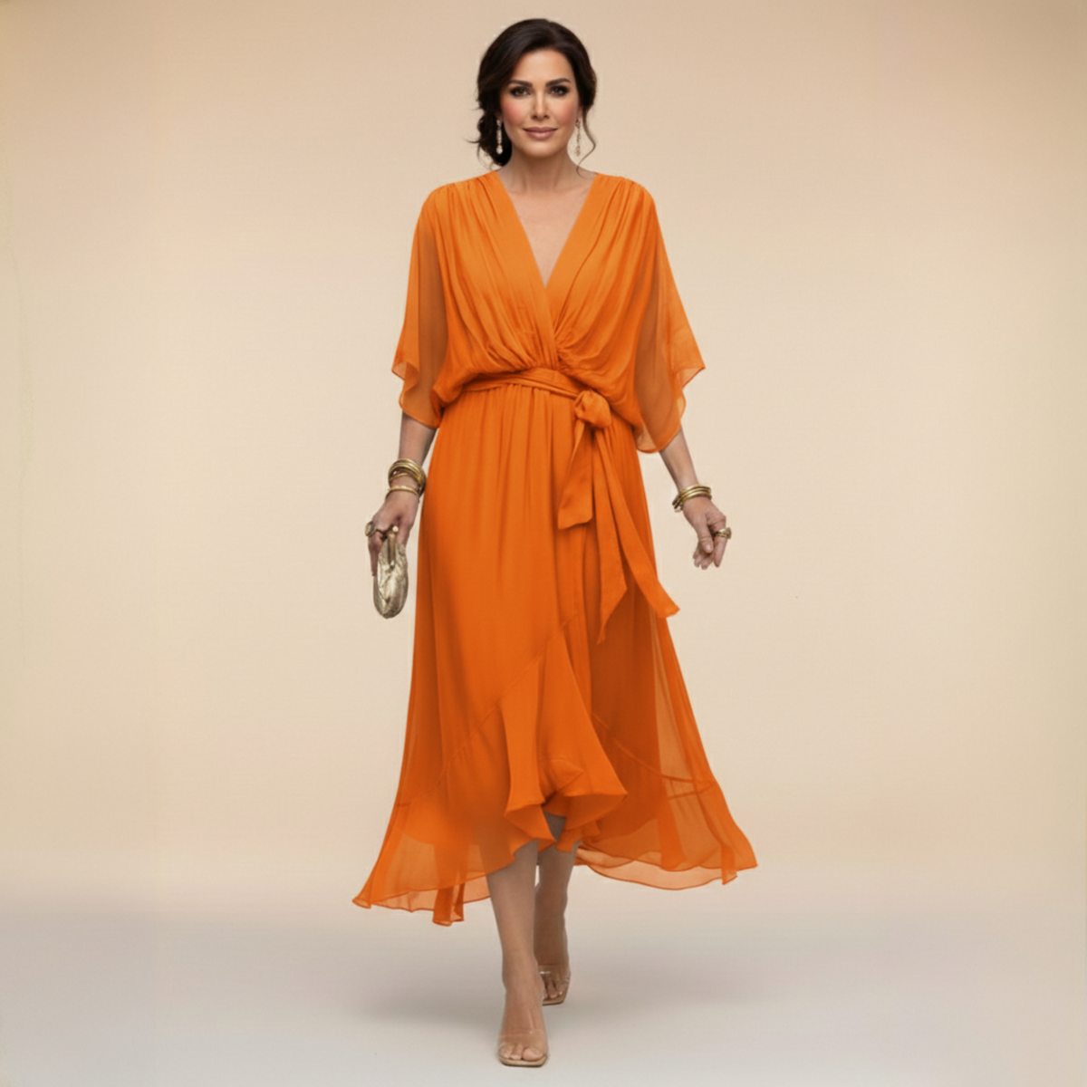 Vestido midi con escote drapeado