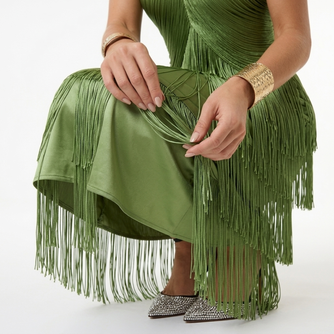 Vestido midi con volantes en capas