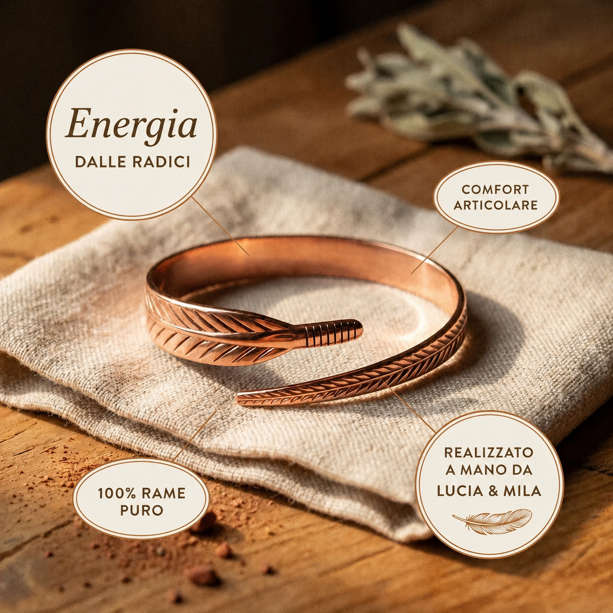 Pulsera de cobre martillado ajustable