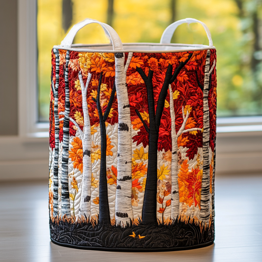 Cesto acolchado hecho a mano con bosque de otoño