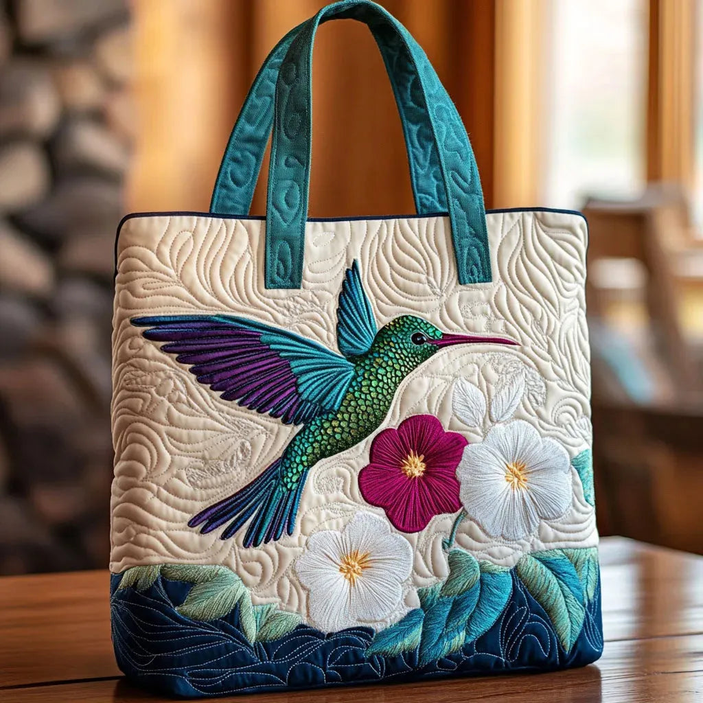 Bolso acolchado con colibrí y flores