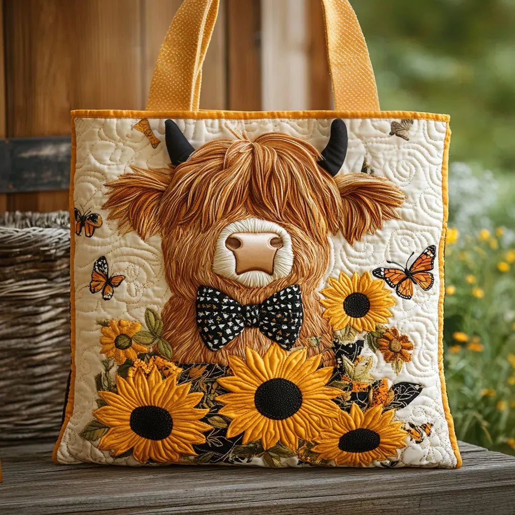 Bolso acolchado con vaca y girasoles