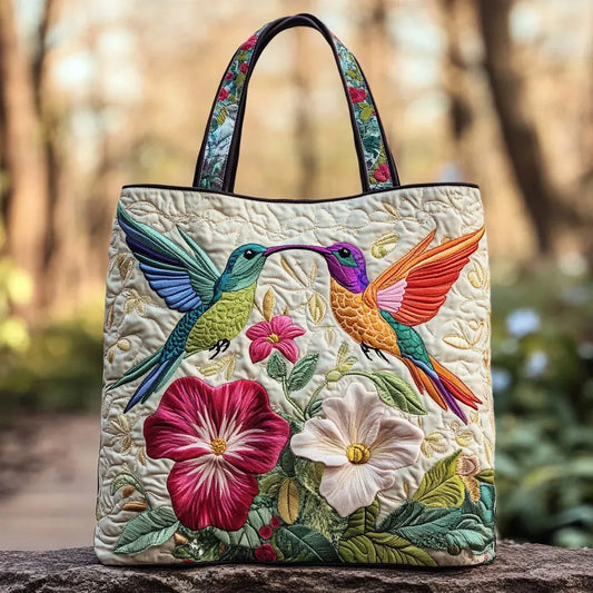 Bolso acolchado con colibríes y flores