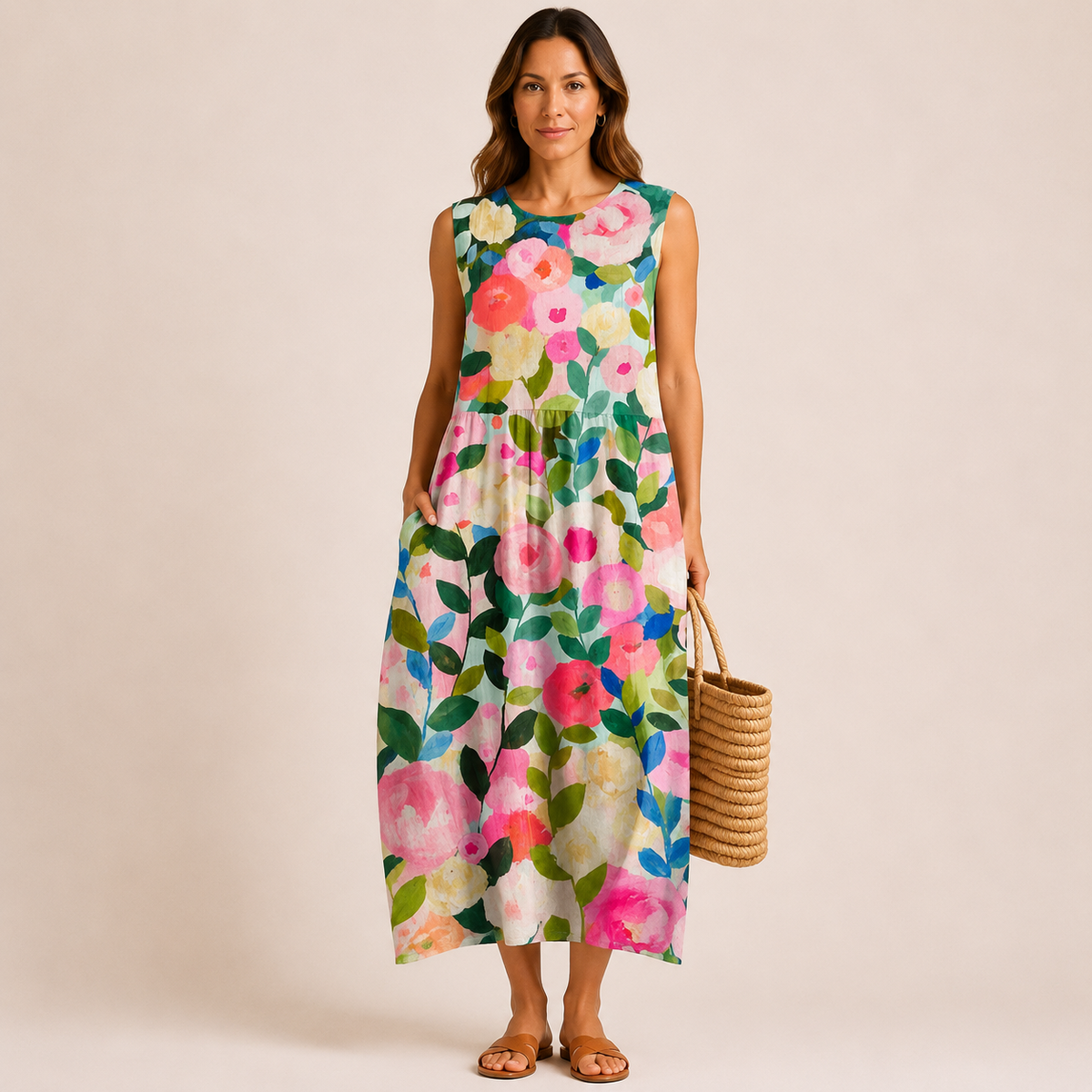 Vestido midi con estampado de flores
