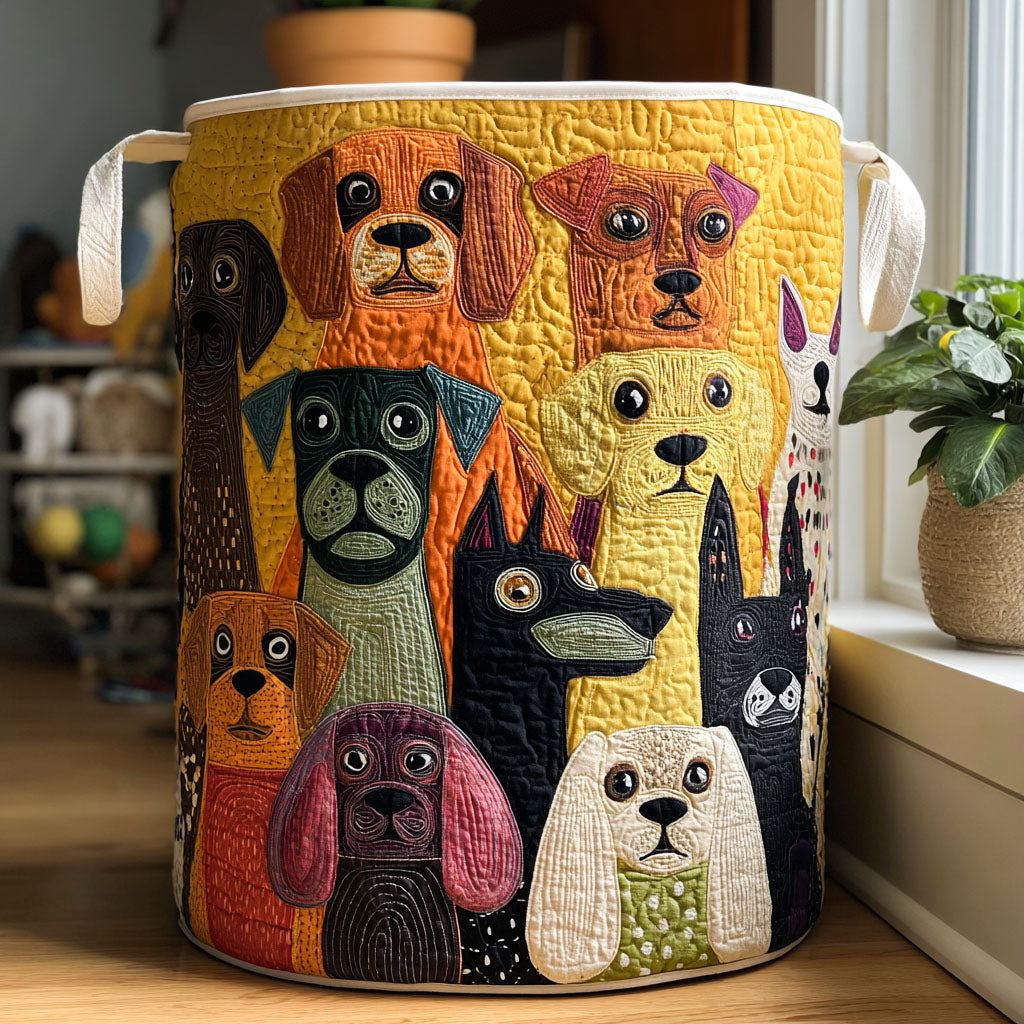 Cesto acolchado hecho a mano con perros