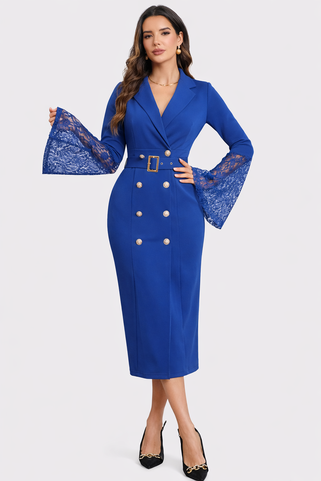 Vestido midi con mangas de encaje