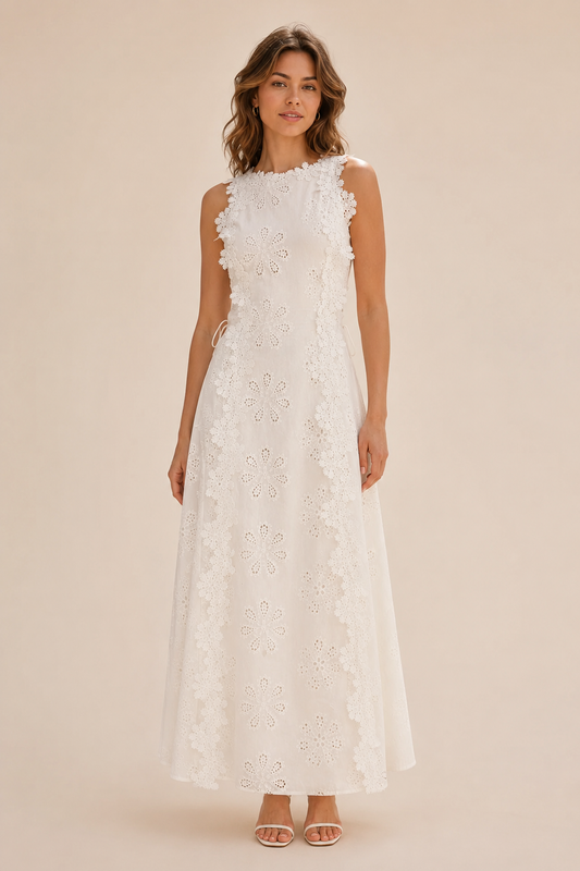 Elegante vestido maxi bordado