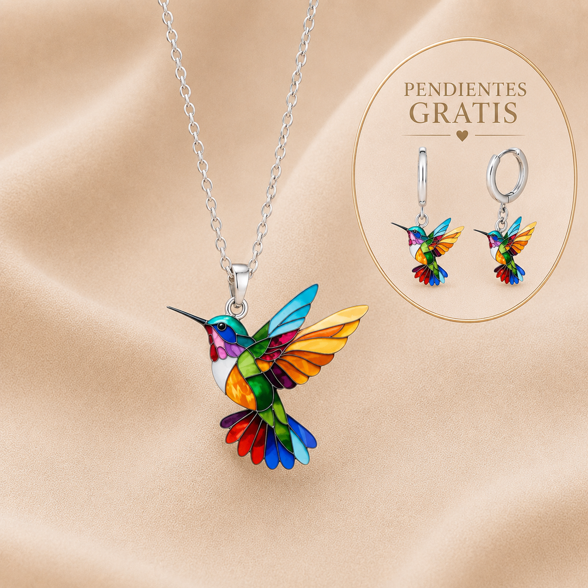 Collar con colgante de colibrí arcoíris