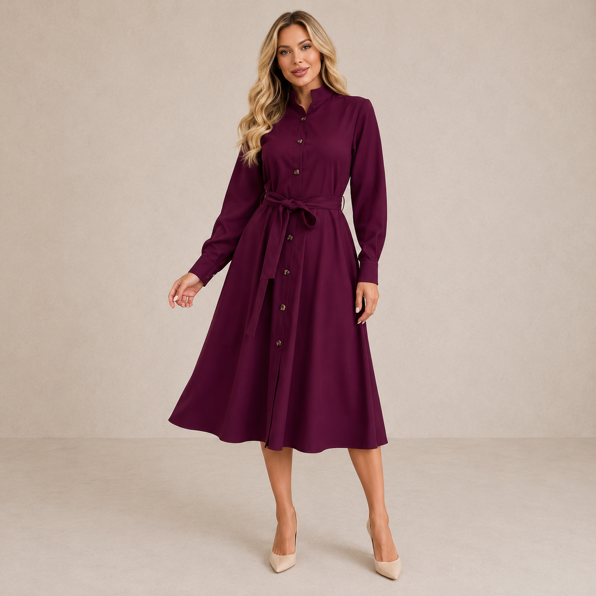 Vestido midi camisero con cinturón