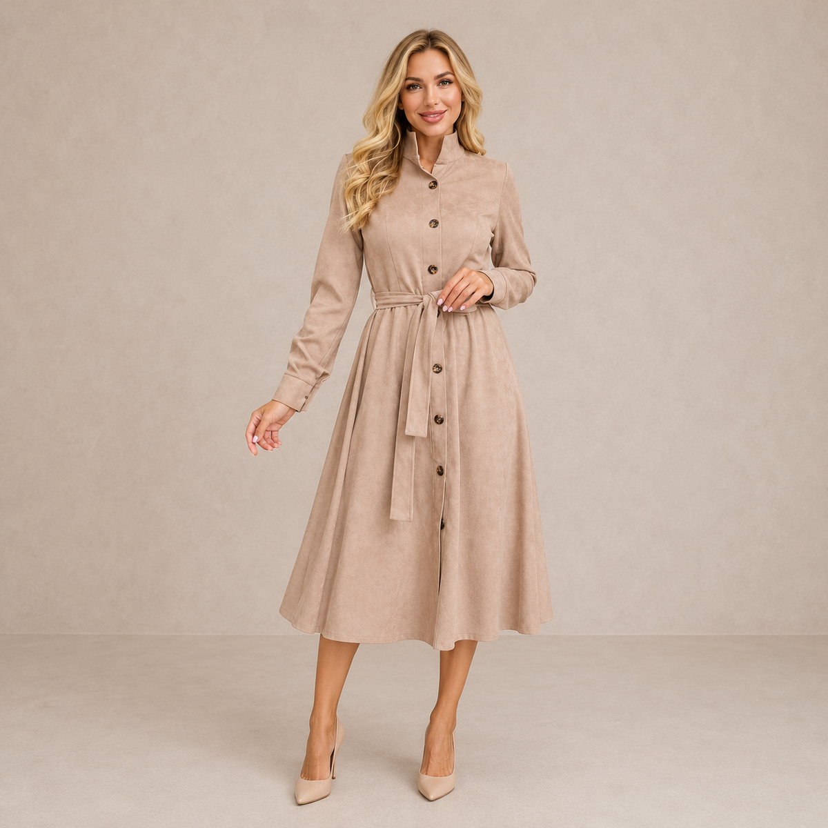 Vestido midi camisero con cinturón