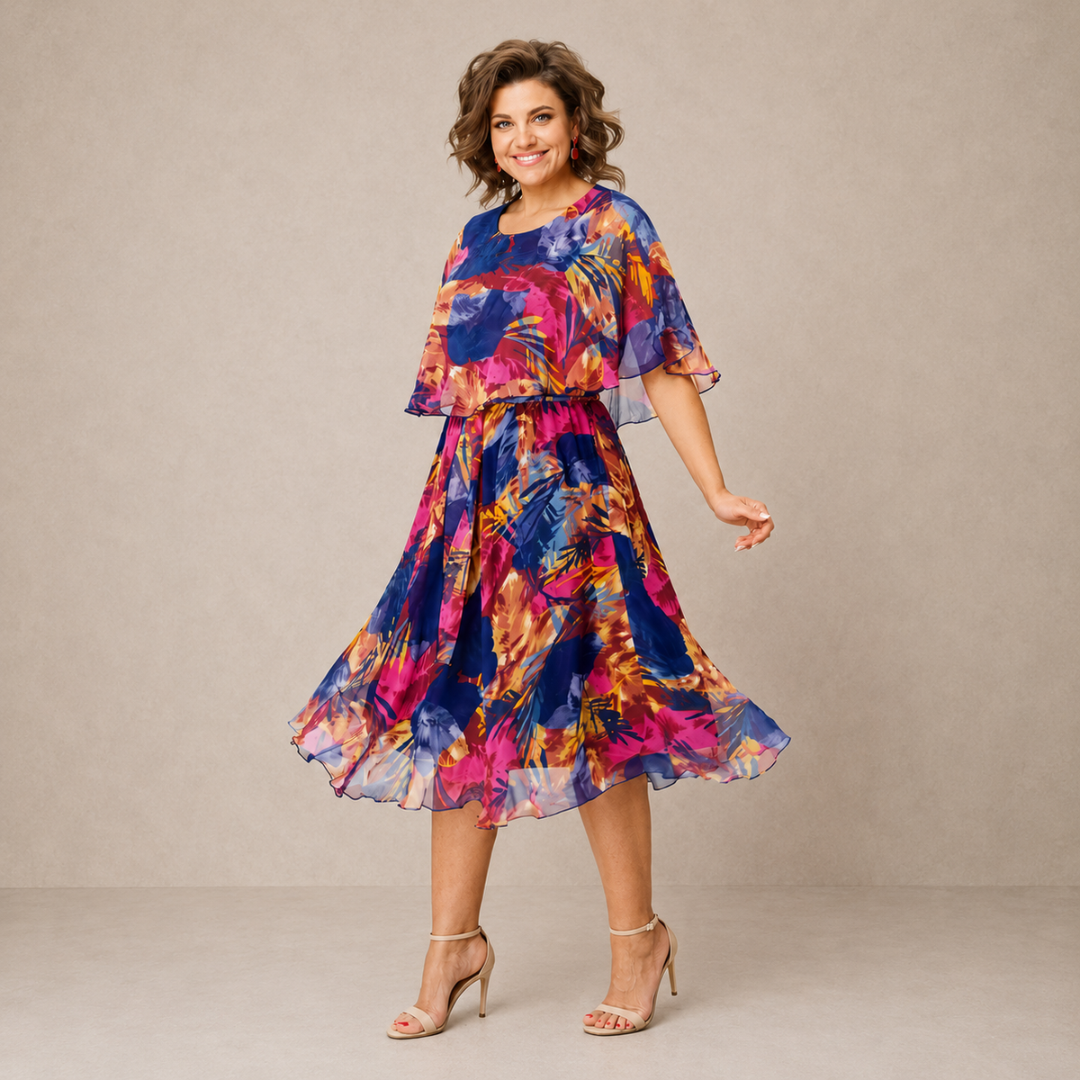 Vestido midi con estampado floral multicolor