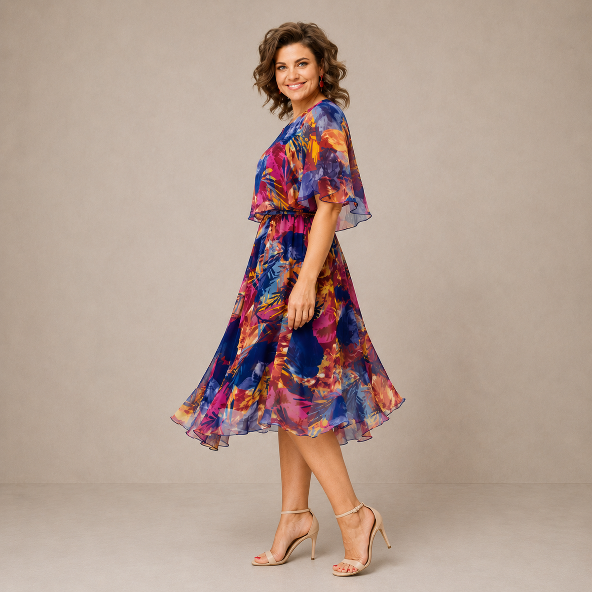 Vestido midi con estampado floral multicolor