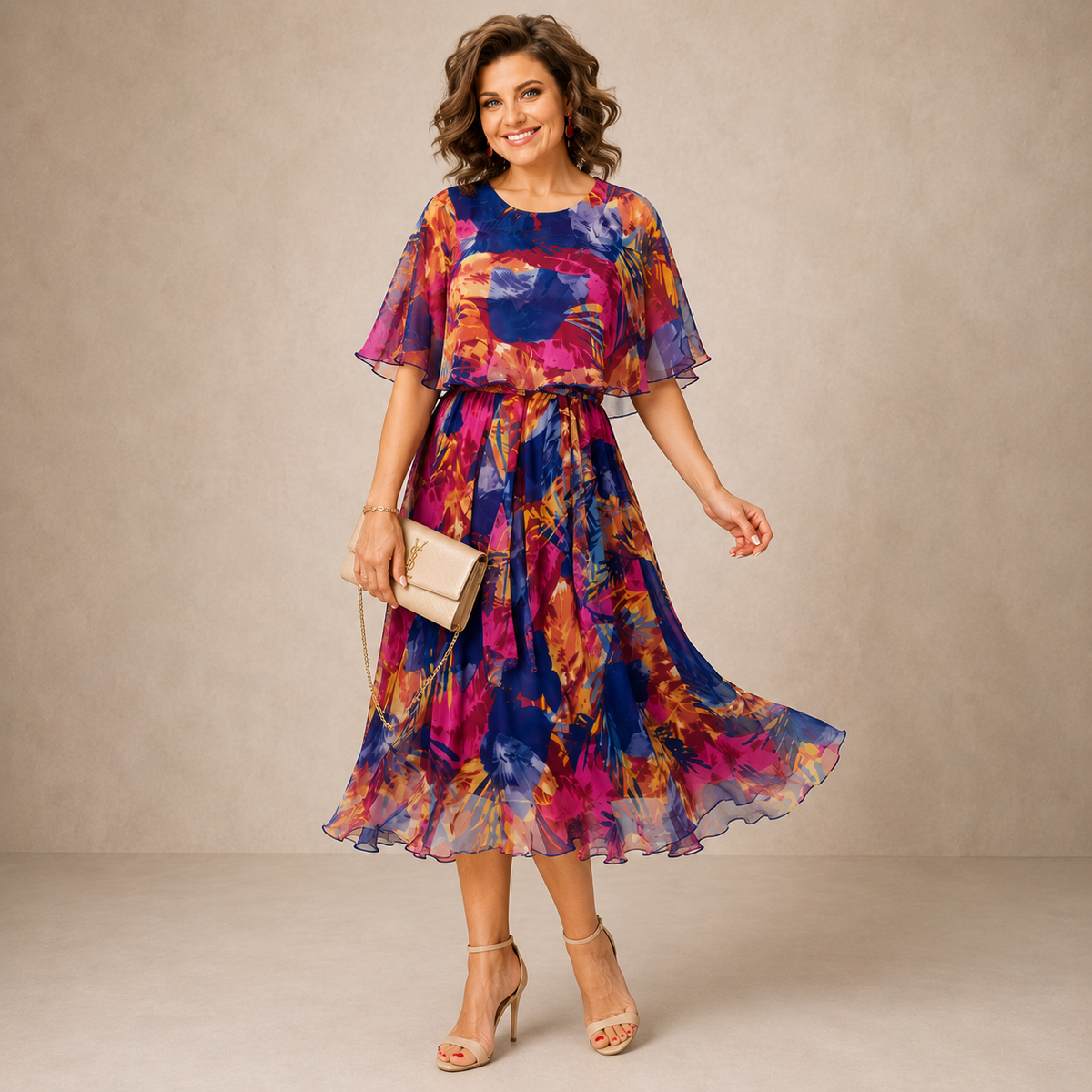 Vestido midi con estampado floral multicolor