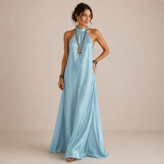 Vestido largo fluido con escote halter