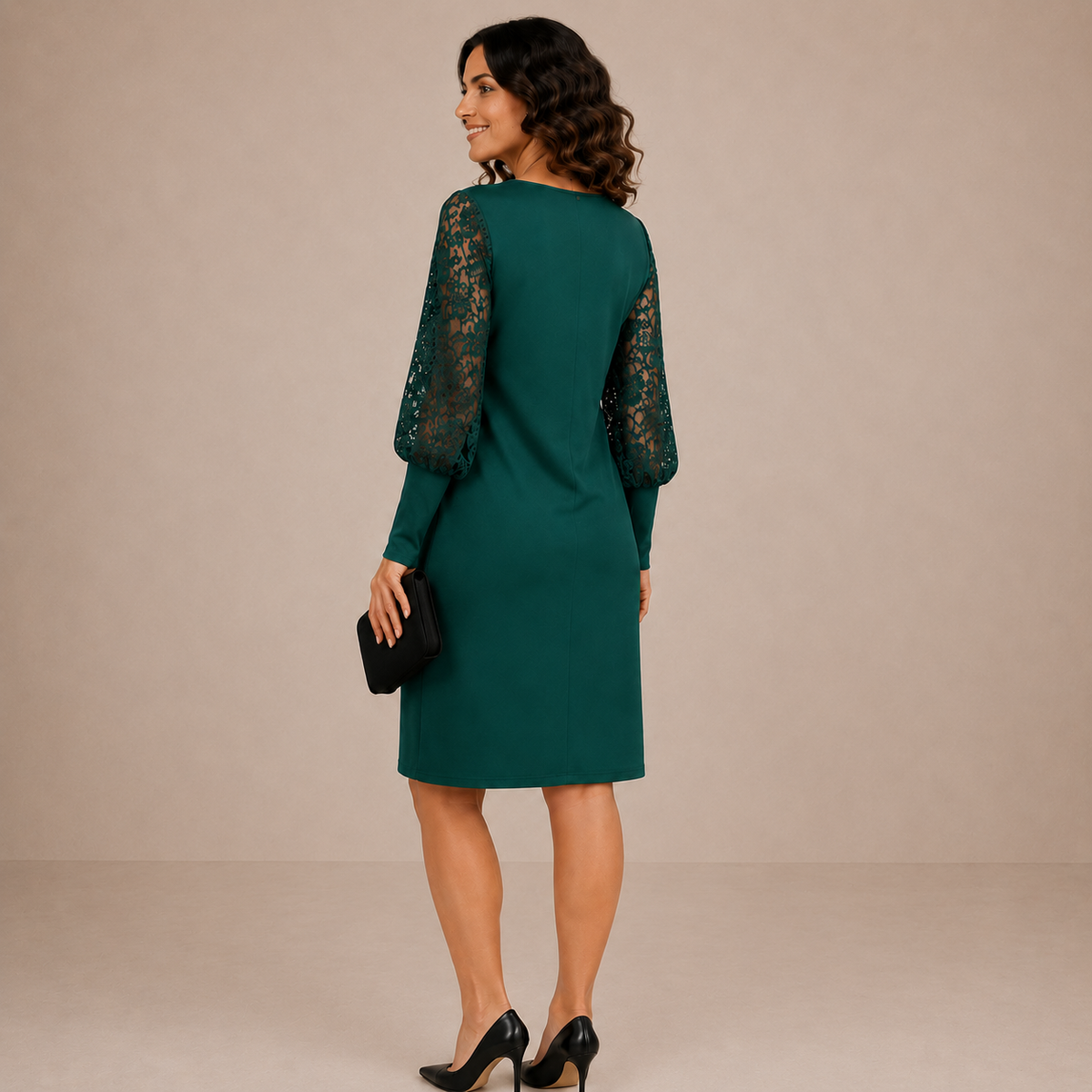 Vestido midi con mangas de encaje