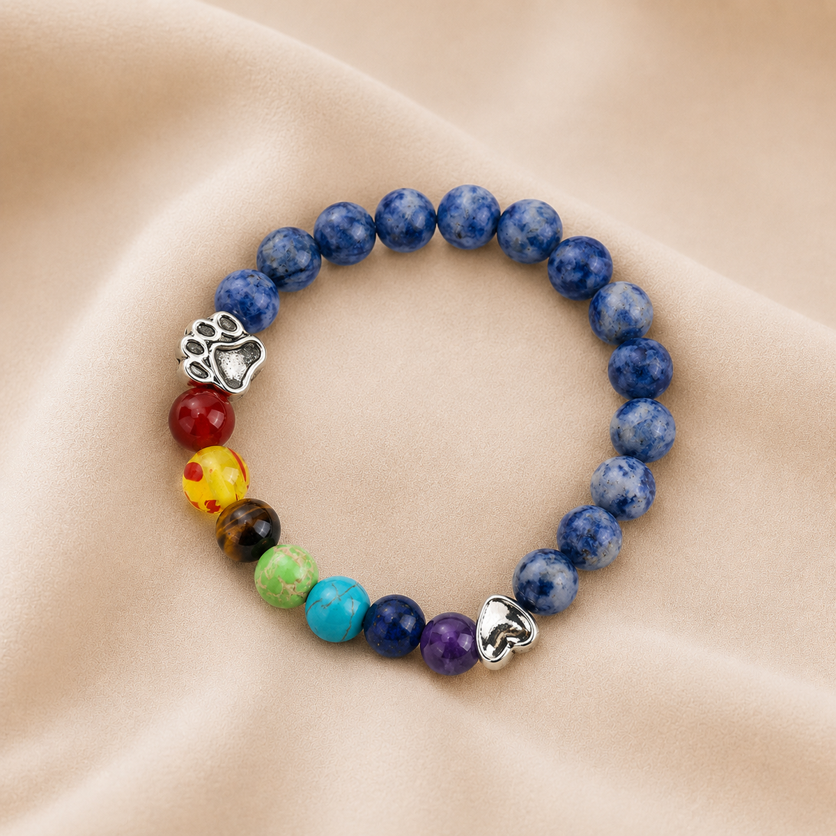 Pulsera de cuentas de chakra con amuleto de patita