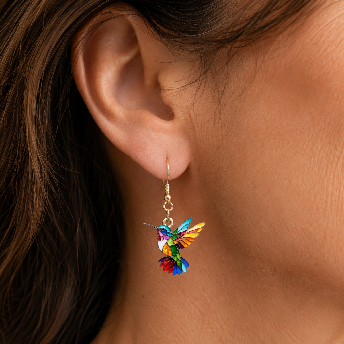 Pendientes de colibrí arcoíris en acrílico