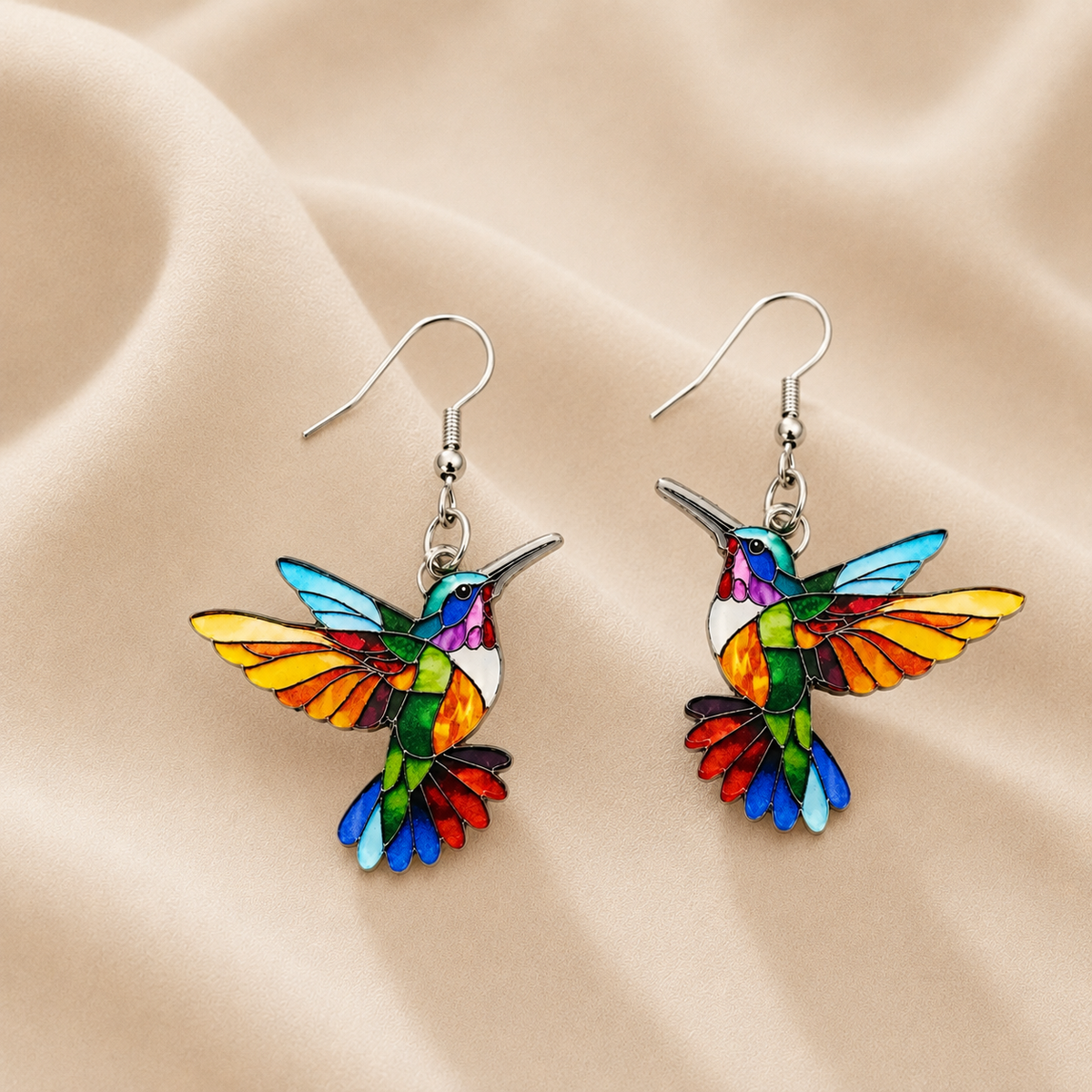 Pendientes de colibrí arcoíris en acrílico
