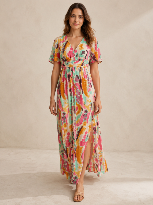 Vestido tie-dye con escote en V