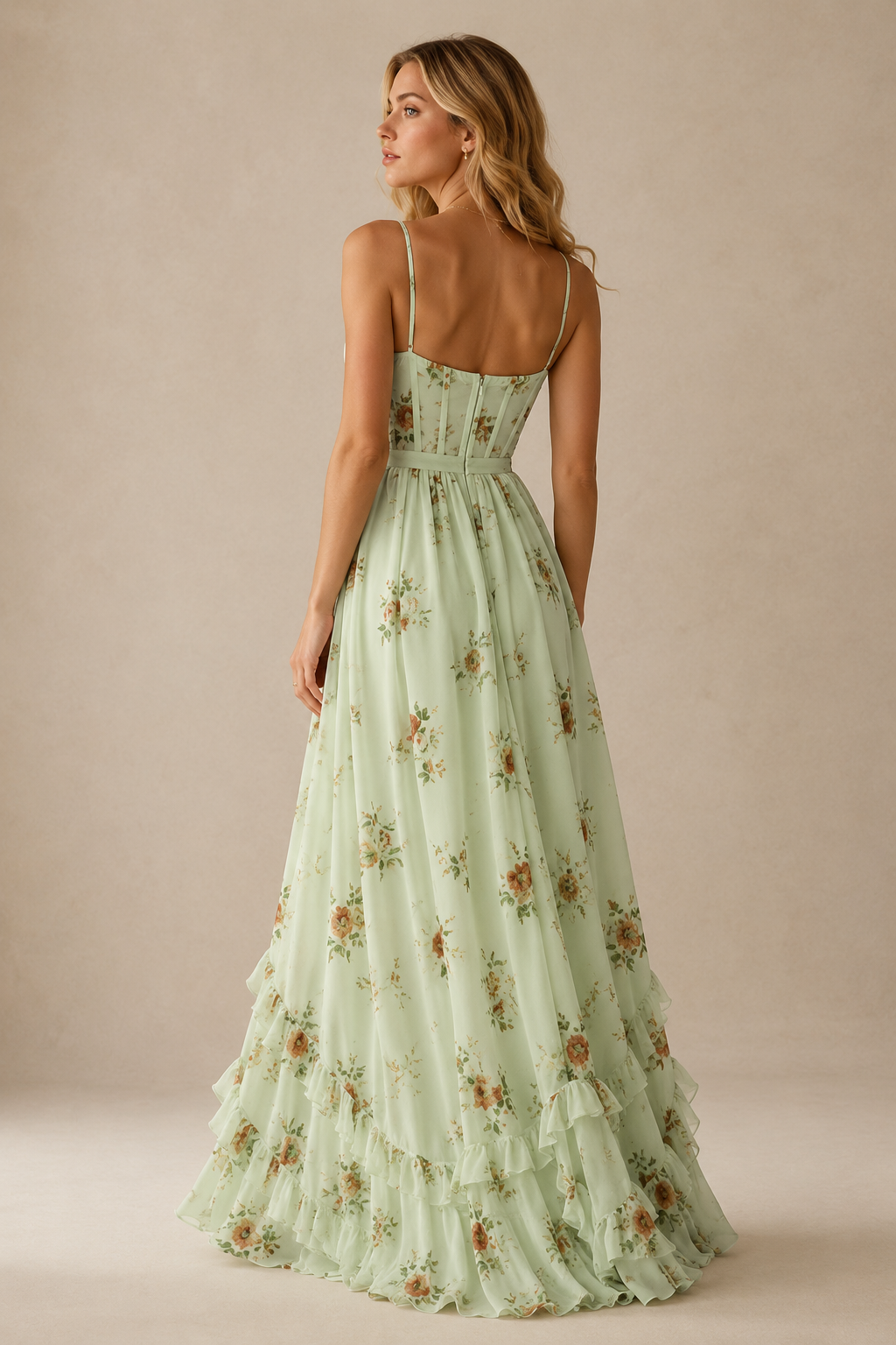 Vestido de flores romántico con escote en V