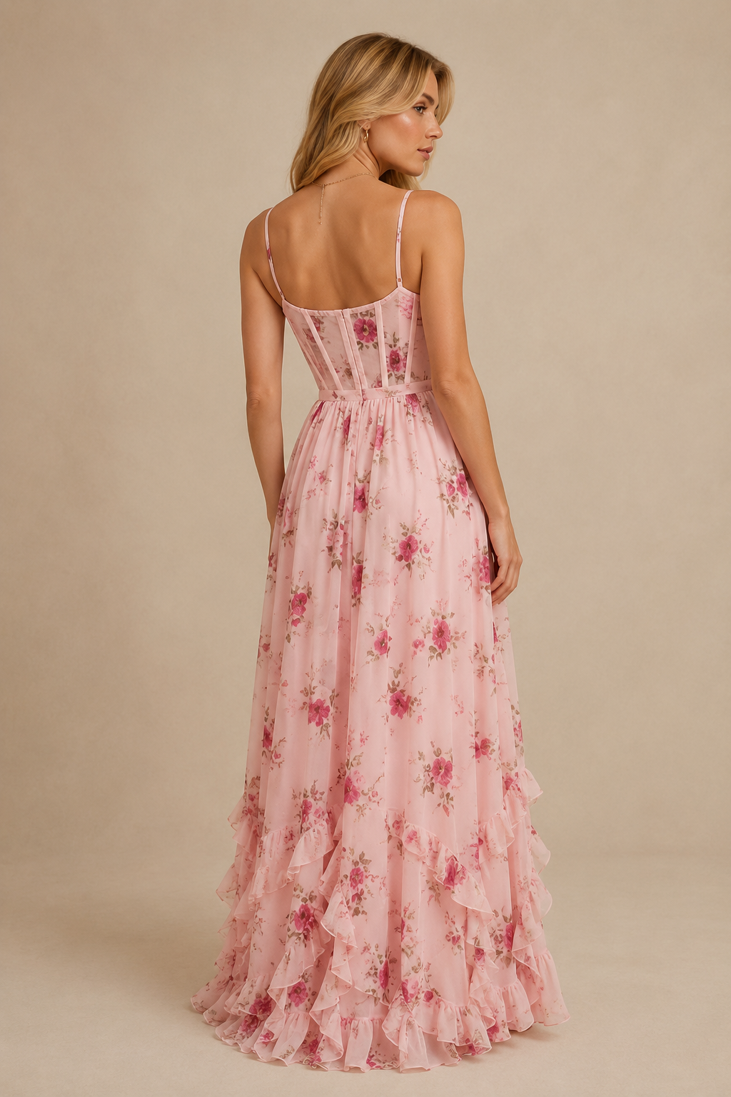 Vestido de flores romántico con escote en V