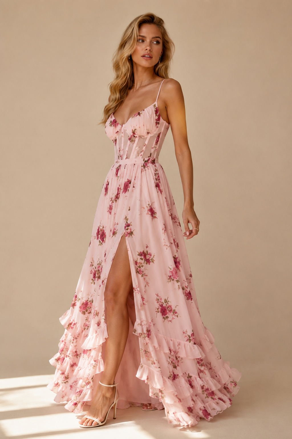 Vestido de flores romántico con escote en V
